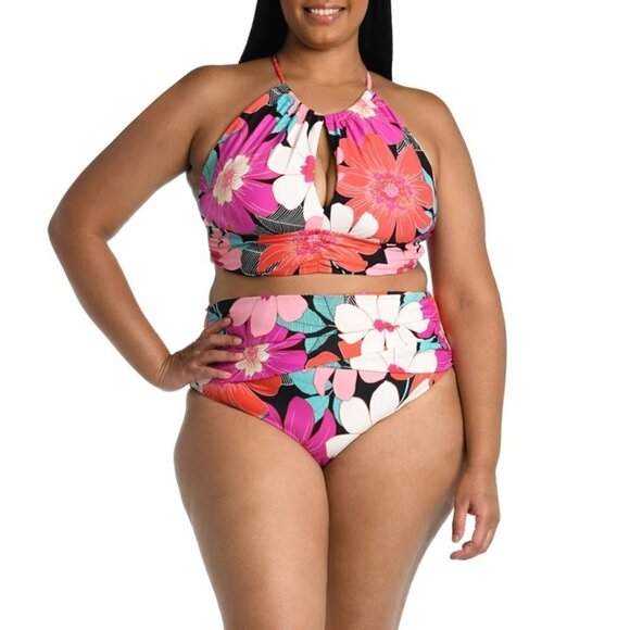 NWT La Blanca Women's Plus Size In Full Bloom Floral High Neck Swim Tankini Top - Picture 3 of 5